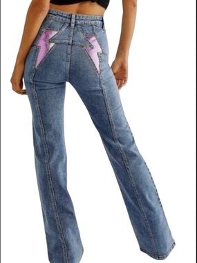 Free People Lightening bolt jeans.